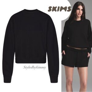 SKIMS Cotton Fleece Crewneck - Onyx XS NWT Black